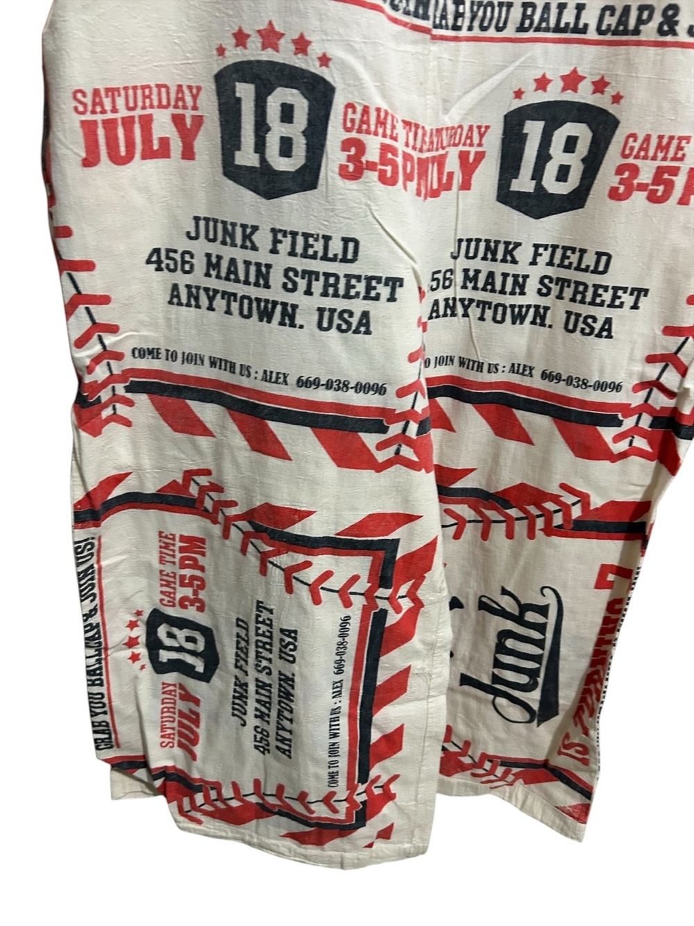 New Vintage Sack Overalls Junk Baseball Flour Feed Bag Jumpsuit Boho One Size - Picture 5 of 7